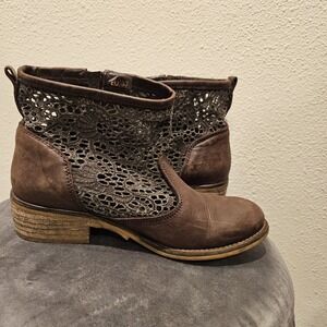 Musse & Cloud‎ Womens Ainhoa Brown Leather Lace Zipper Ankle Boots EU 37 US 6.5